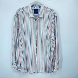 Tommy Bahama, striped button-down shirt Sz XL pastel colors, Easter 100% cotton